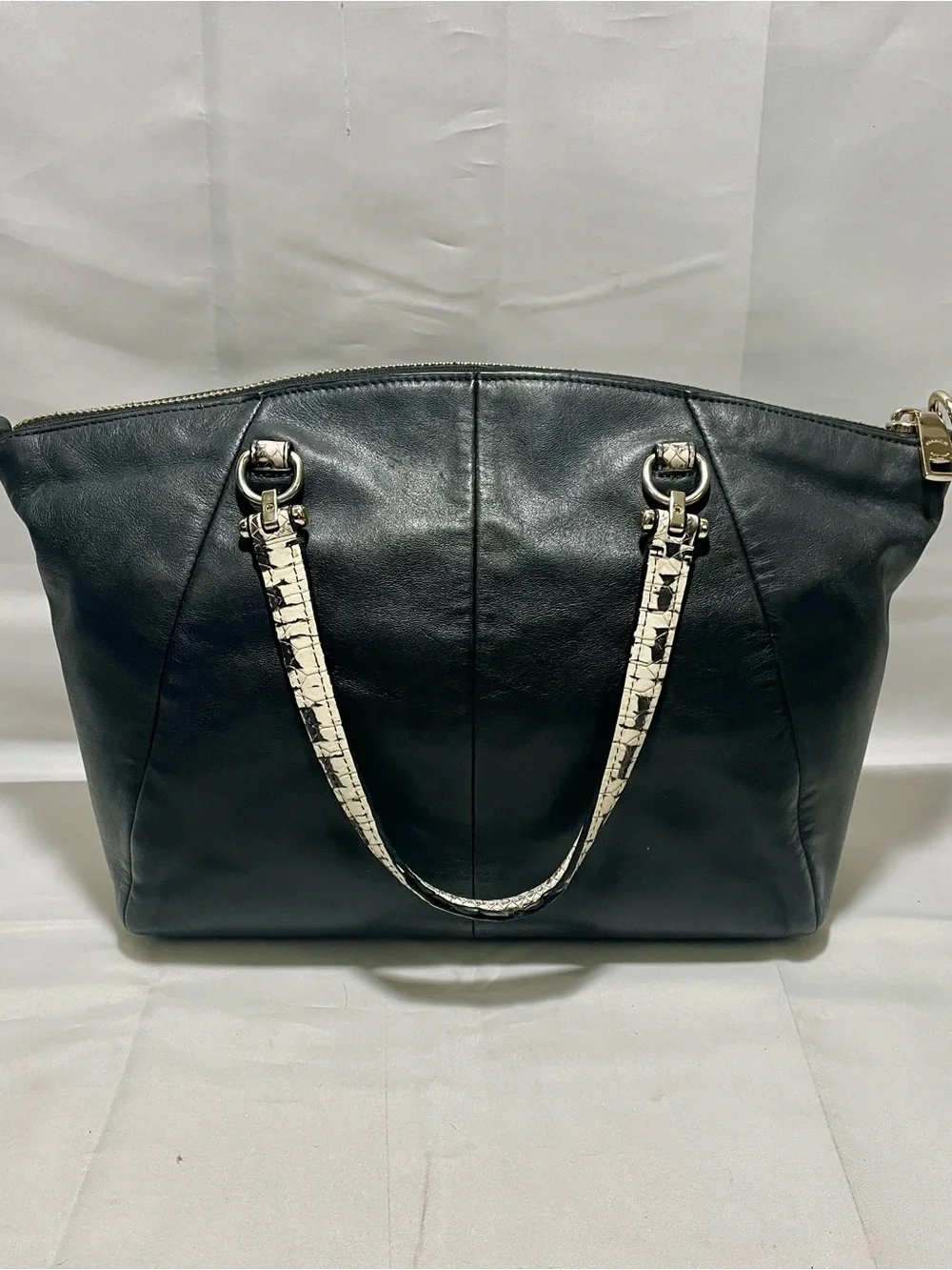 Coach Black Leather Prairie Satchel/Crossbody with Snakeskin Handles